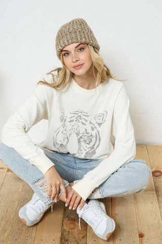 French Terry Tiger Studded Star Graphic Sweatshirt - Premium  at Lonnys NY - Just $55! Shop Womens clothing now 