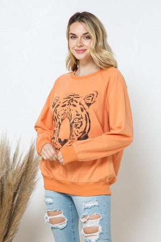 French Terry Tiger Studded Star Graphic Sweatshirt - Premium  from Blue B - Just $60! Shop now at Lonnys NY