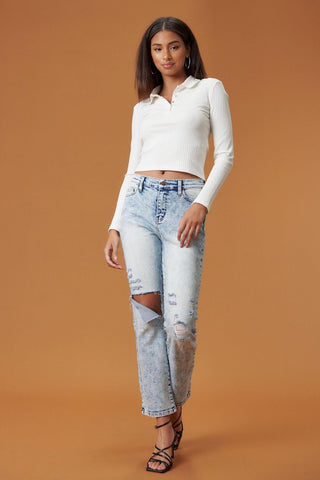 High Rise Distressed Straight Leg Jeans *Online Only* - Premium clothing at Lonnys NY - Just $75! Shop Womens clothing now 