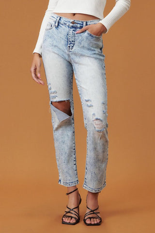 High Rise Distressed Straight Leg Jeans *Online Only* - Premium clothing at Lonnys NY - Just $75! Shop Womens clothing now 