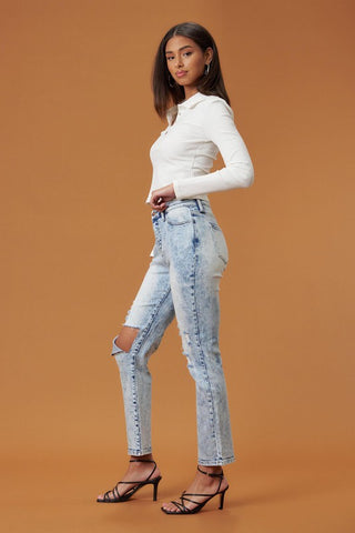 High Rise Distressed Straight Leg Jeans *Online Only* - Premium clothing at Lonnys NY - Just $75! Shop Womens clothing now 