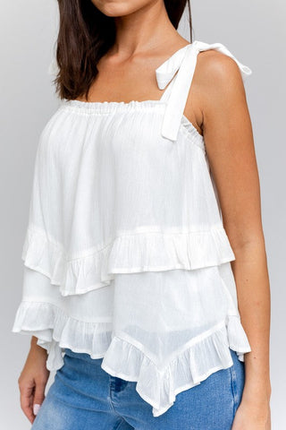 Sleeveless Asymmetrical Hem Line Tiered Top - Premium  at Lonnys NY - Just $37.13! Shop Womens clothing now 