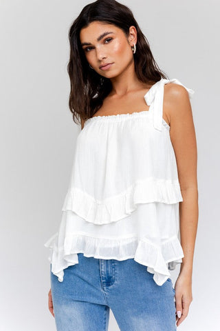 Sleeveless Asymmetrical Hem Line Tiered Top - Premium  at Lonnys NY - Just $37.13! Shop Womens clothing now 