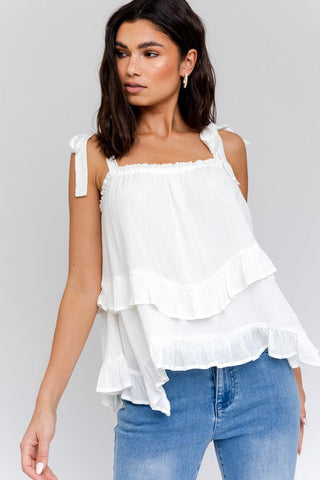 Sleeveless Asymmetrical Hem Line Tiered Top - Premium  at Lonnys NY - Just $37.13! Shop Womens clothing now 