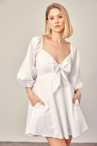 Tie Front Puff Sleeve Romper Dress  *Online Only* - Premium dresses at Lonnys NY - Just $70.80! Shop Womens clothing now 