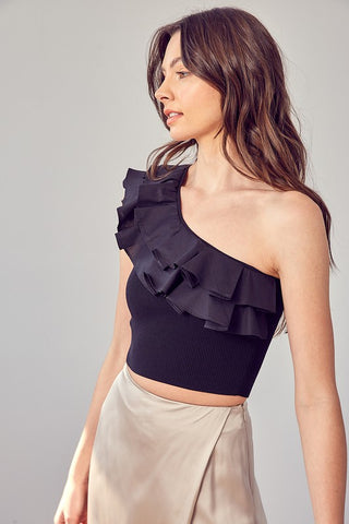 One Shoulder Ruffle Top *Online Only* - Premium clothing at Lonnys NY - Just $62! Shop Womens clothing now 