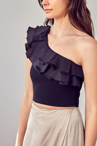 One Shoulder Ruffle Top *Online Only* - Premium clothing at Lonnys NY - Just $62! Shop Womens clothing now 