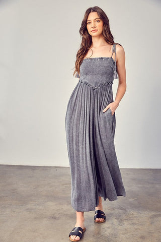 Front Chest V Line Smocked Jumpsuit  *Online Only* - Premium  at Lonnys NY - Just $85.25! Shop Womens clothing now 