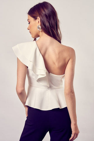 One Shoulder Ruffle Peplum Top  *Online Only* - Premium  at Lonnys NY - Just $54.30! Shop Womens clothing now 