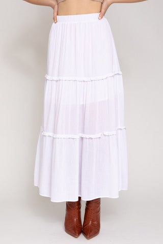 Elastic Waist Merrow Edge Tiered Midi Skirt - Premium  at Lonnys NY - Just $60! Shop Womens clothing now 