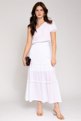 Elastic Waist Merrow Edge Tiered Midi Skirt - Premium  at Lonnys NY - Just $60! Shop Womens clothing now 