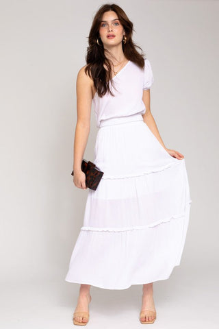 Elastic Waist Merrow Edge Tiered Midi Skirt - Premium  at Lonnys NY - Just $60! Shop Womens clothing now 