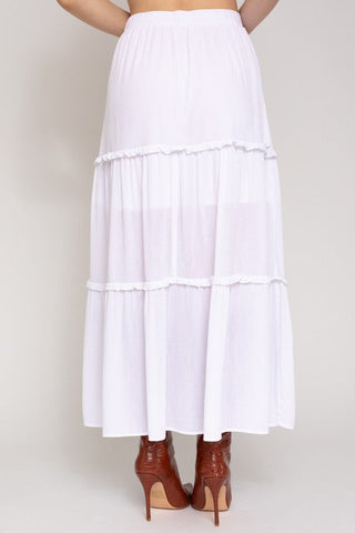 Elastic Waist Merrow Edge Tiered Midi Skirt - Premium  at Lonnys NY - Just $60! Shop Womens clothing now 