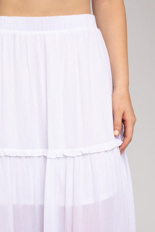 Elastic Waist Merrow Edge Tiered Midi Skirt - Premium  at Lonnys NY - Just $60! Shop Womens clothing now 