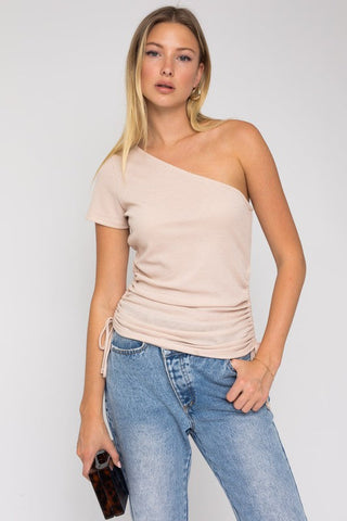 One Shoulder Side Rushing Top * Online Only* - Premium  at Lonnys NY - Just $38! Shop Womens clothing now 