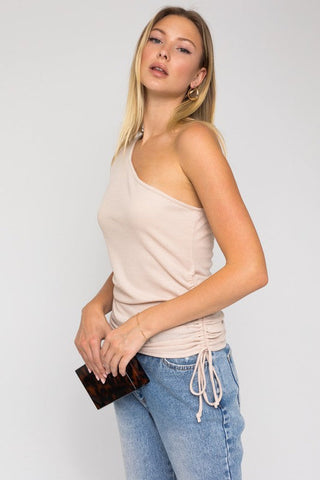 One Shoulder Side Rushing Top * Online Only* - Premium  at Lonnys NY - Just $38! Shop Womens clothing now 