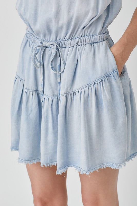 RAW EDGE DETAIL DENIM TUBE MINI DRESS *Online Only* - Premium  from Mustard Seed - Just $72.45! Shop now at Lonnys NY
