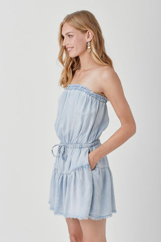 Raw Edge Detail Denim Tube Mini Dress  *Online Only* - Premium  from Mustard Seed - Just $63.25! Shop now 