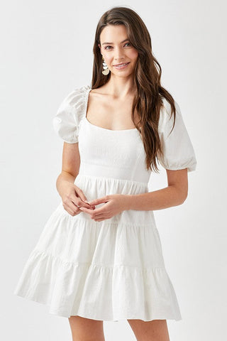 Puff Sleeve Back Double Tie Tiered Dress  *Online Only* - Premium  at Lonnys NY - Just $64.63! Shop Womens clothing now 