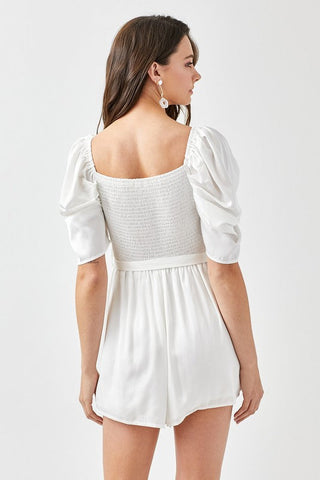 Pleated Puff Sleeve Overwrap Romper  *Online Only* - Premium  from Mustard Seed - Just $80! Shop now 