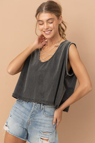 Mineral Washed Rhinestone Tank - Premium  at Lonnys NY - Just $62.68! Shop Womens clothing now 