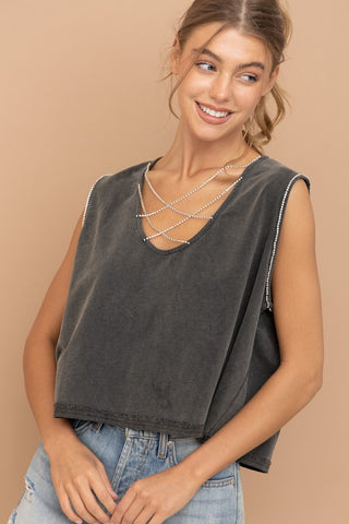 Mineral Washed Rhinestone Tank - Premium  at Lonnys NY - Just $62.68! Shop Womens clothing now 