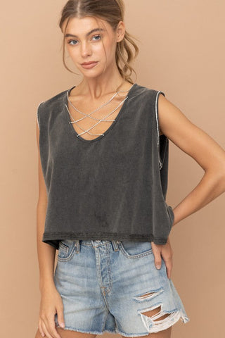 Mineral Washed Rhinestone Tank - Premium  at Lonnys NY - Just $51.98! Shop Womens clothing now 