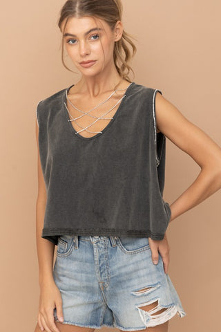 Mineral Washed Rhinestone Tank - Premium  at Lonnys NY - Just $62.68! Shop Womens clothing now 