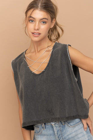 Mineral Washed Rhinestone Tank - Premium  at Lonnys NY - Just $62.68! Shop Womens clothing now 