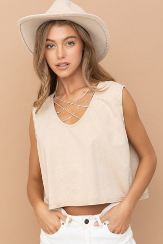 Mineral Washed Rhinestone Tank - Premium  at Lonnys NY - Just $51.98! Shop Womens clothing now 