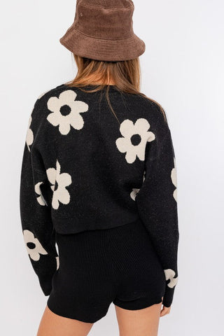 Long Sleeve Crop Sweater with Daisy Pattern  * Online Only* - Premium  at Lonnys NY - Just $78! Shop Womens clothing now 