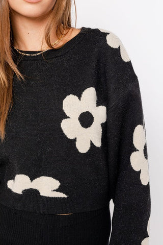 Long Sleeve Crop Sweater with Daisy Pattern  * Online Only* - Premium  at Lonnys NY - Just $78! Shop Womens clothing now 