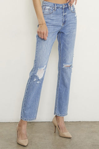 High Rise Distressed Girlfriend Jeans *Online Only* - Premium clothing at Lonnys NY - Just $75! Shop Womens clothing now 