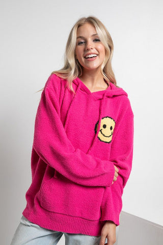 Fuzzy Cozy Hooded Smiley Sweater  *Online Only* - Premium sweaters at Lonnys NY - Just $55! Shop Womens clothing now 