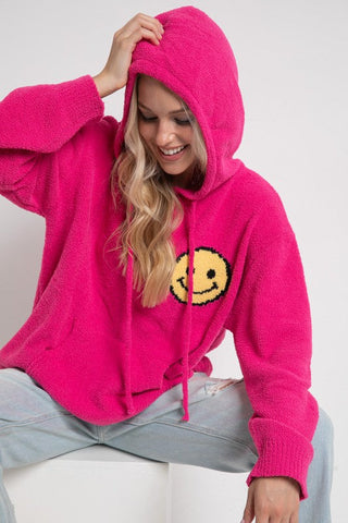 Fuzzy Cozy Hooded Smiley Sweater  *Online Only* - Premium sweaters at Lonnys NY - Just $55! Shop Womens clothing now 