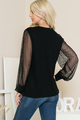 Mesh Dot Puff Sleeve Knit Top *Online Only* - Premium clothing at Lonnys NY - Just $43! Shop Womens clothing now 