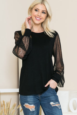 Mesh Dot Puff Sleeve Knit Top *Online Only* - Premium clothing at Lonnys NY - Just $43! Shop Womens clothing now 