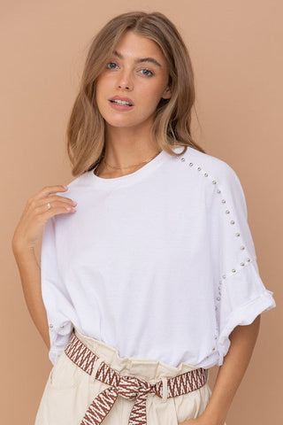 Studded Oversized High Low T Shirt  *Online Only* - Premium tops at Lonnys NY - Just $72! Shop Womens clothing now 