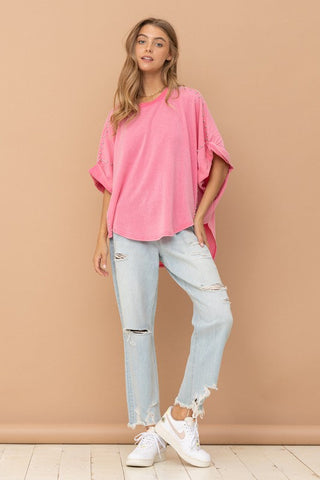 Studded Oversized High Low T Shirt  *Online Only* - Premium tops at Lonnys NY - Just $72! Shop Womens clothing now 