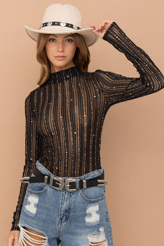 Metallic Mesh Mock Neck Top *Online Only* - Premium clothing at Lonnys NY - Just $42! Shop Womens clothing now 