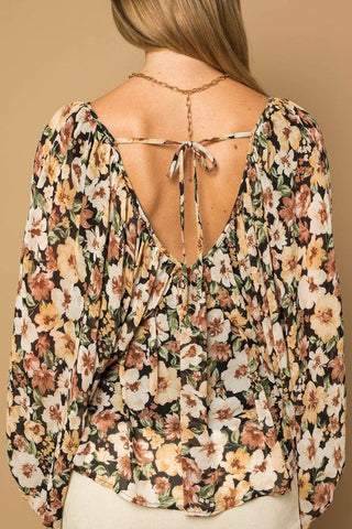 L/S V-Neck Shirring Floral Print Top  * Online Only* - Premium  at Lonnys NY - Just $60! Shop Womens clothing now 