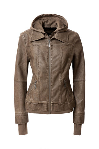 Hooded PU Leather Jacket *Online Only* - Premium clothing at Lonnys NY - Just $75! Shop Womens clothing now 