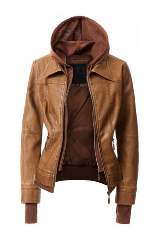 Hooded PU Leather Jacket *Online Only* - Premium clothing at Lonnys NY - Just $75! Shop Womens clothing now 