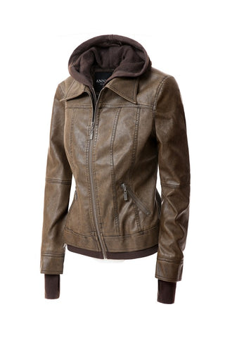 Hooded PU Leather Jacket *Online Only* - Premium clothing at Lonnys NY - Just $75! Shop Womens clothing now 