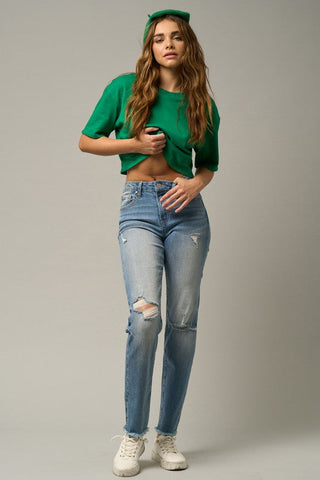 MID-RISE SLIM TAPERED JEANS - Premium  at Lonnys NY - Just $85! Shop Womens clothing now 