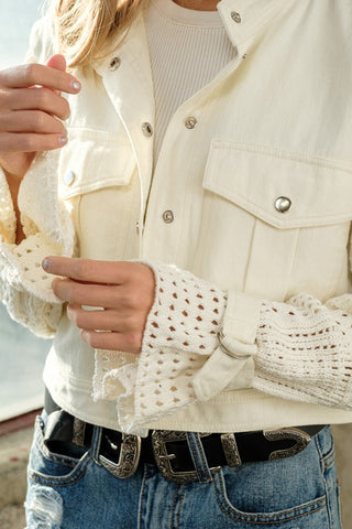 Crochet Sleeve Cropped Jacket *Online Only* - Premium Coats & Jackets at Lonnys NY - Just $80! Shop Womens clothing now 