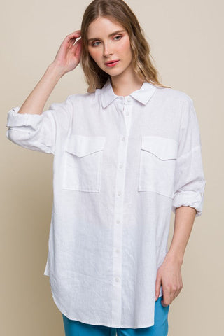 Linen Oversized Double Pocket Button Down Shirt - Premium  at Lonnys NY - Just $39! Shop Womens clothing now 