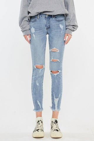 Mid Rise Distressed Ankle Skinny Jeans - Premium  from Kan Can USA - Just $75! Shop now 