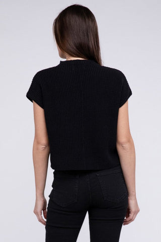 Mock Neck Short Sleeve Cropped Sweater  *Online Only* - Premium  from ZENANA - Just $35! Shop now 