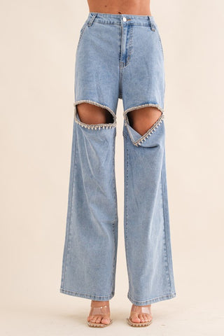 Cut Front Rhinestone Jeans *Online Only* - Premium clothing at Lonnys NY - Just $85! Shop Womens clothing now 